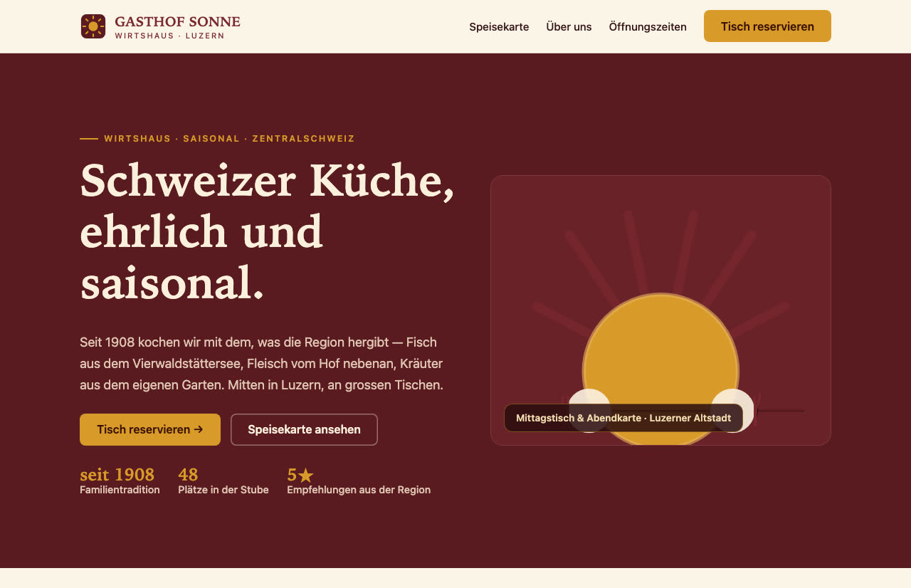 Gasthof Sonne — Startseite der Konzept-Demo